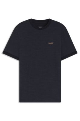 Camiseta BOSS x ASTON MARTIN en jacquard de lana y algod&oacute;n, Azul oscuro