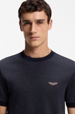Camiseta BOSS x ASTON MARTIN en jacquard de lana y algod&oacute;n, Azul oscuro