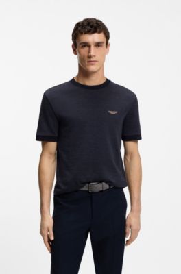 Camiseta BOSS x ASTON MARTIN en jacquard de lana y algod&oacute;n, Azul oscuro