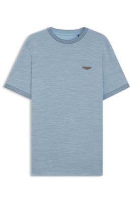 Camiseta BOSS x ASTON MARTIN en jacquard de lana y algod&oacute;n, Celeste