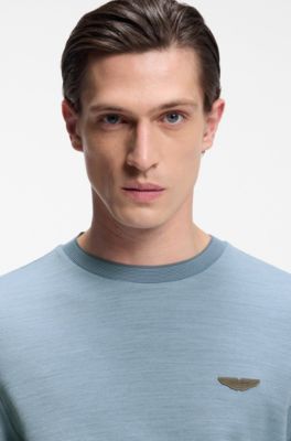 Camiseta BOSS x ASTON MARTIN en jacquard de lana y algod&oacute;n, Celeste