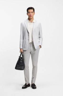 Slim-fit trousers in stretch-cotton dobby, Silver