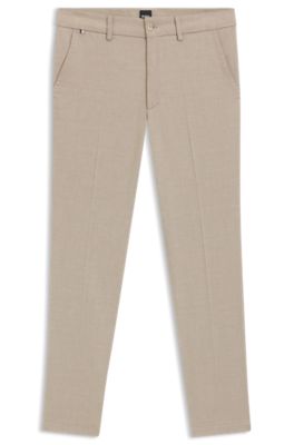 Slim-fit trousers in stretch-cotton dobby, Khaki