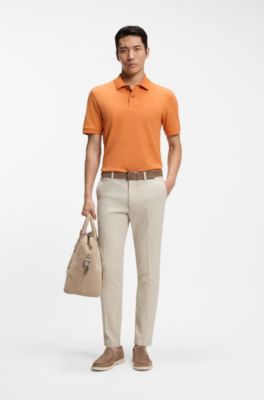Slim-fit trousers in stretch-cotton dobby, Light Beige