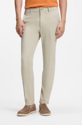 Slim-fit trousers in stretch-cotton dobby, Light Beige
