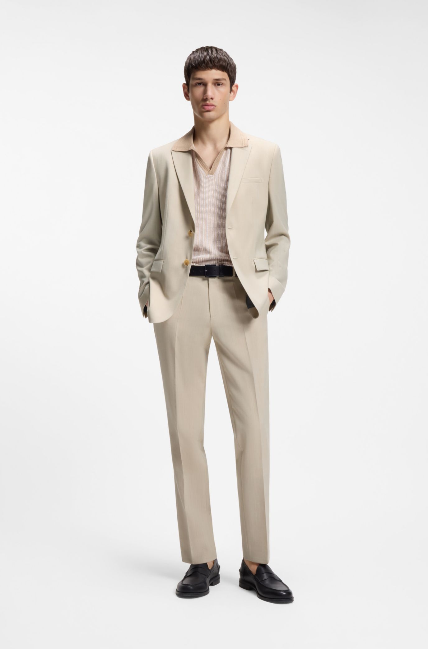 HUGO - Extra-slim-fit trousers in wool-blend poplin - Beige