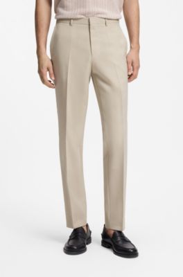 Pantalones extra slim fit en popel&iacute;n de mezcla de lana, Beige