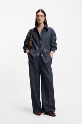 Pantalones de pernera ancha en tweed el&aacute;stico, Fantas&iacute;a