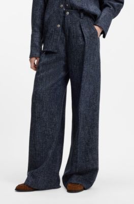 Wide-leg trousers in stretch tweed, Patterned