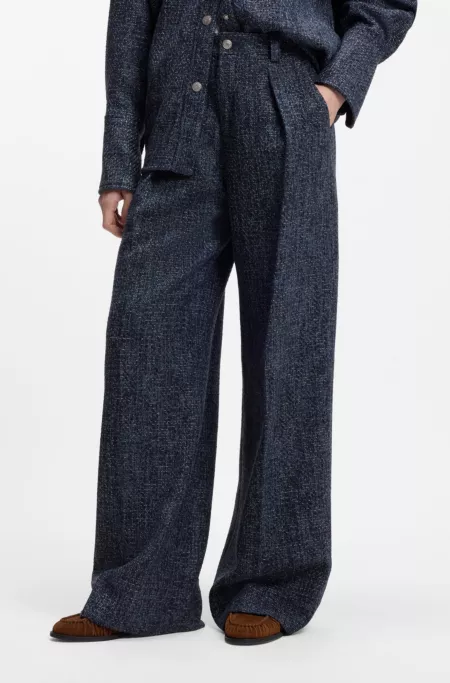Wide-leg trousers in stretch tweed