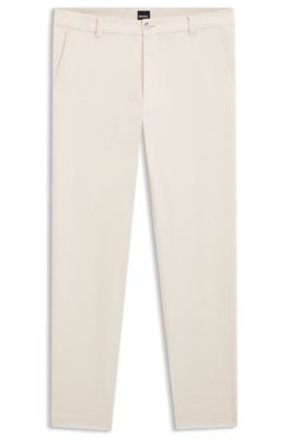 Easy-iron modern-fit trousers in cotton-blend twill, White
