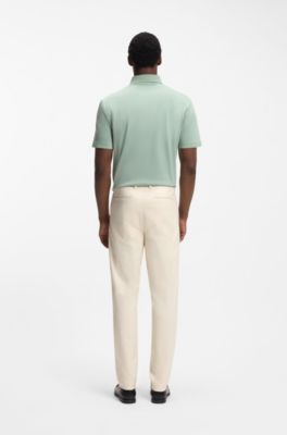 Pantalones modern fit en sarga de algod&oacute;n de planchado f&aacute;cil, Blanco