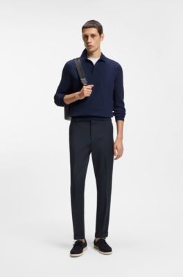 Easy-iron modern-fit trousers in cotton-blend twill, Dark Blue