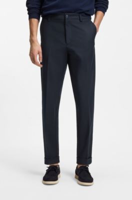 Easy-iron modern-fit trousers in cotton-blend twill, Dark Blue