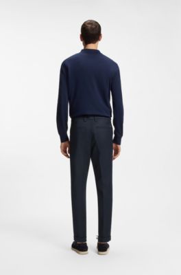 Easy-iron modern-fit trousers in cotton-blend twill, Dark Blue
