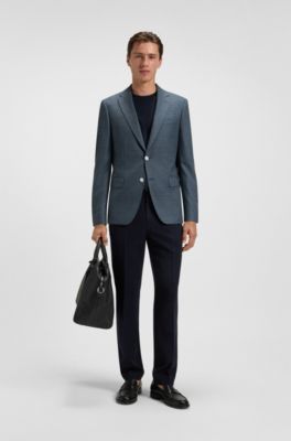 Americana estampada en mezcla de lana resistente a las arrugas, Azul oscuro