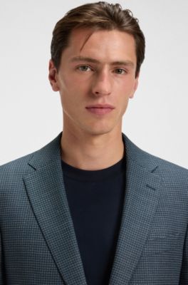 Veste de costume en laine m&eacute;lang&eacute;e infroissable &agrave; motif, Bleu fonc&eacute;