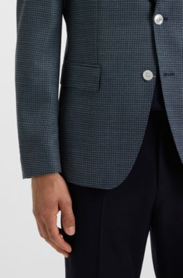 Veste de costume en laine m&eacute;lang&eacute;e infroissable &agrave; motif, Bleu fonc&eacute;