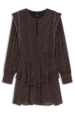 Contrast-piping mini dress with modern print, Patterned