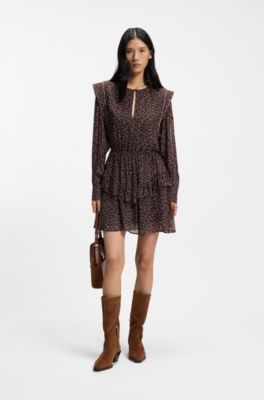Contrast-piping mini dress with modern print, Patterned