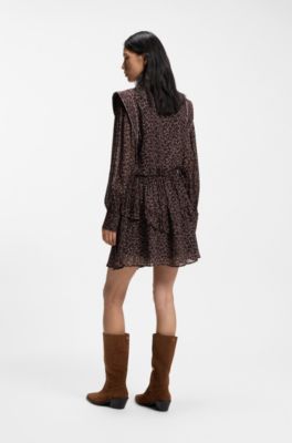 Contrast-piping mini dress with modern print, Patterned