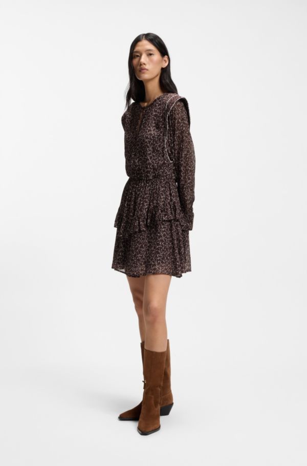Contrast-piping mini dress with modern print - image 2