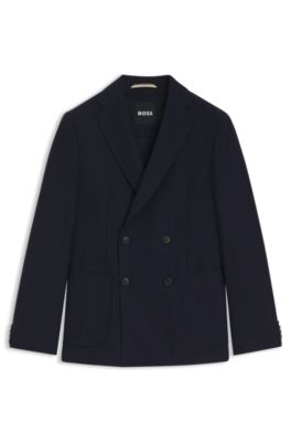 Blazer cruzado en sirsaca de algod&oacute;n y lana virgen, Azul oscuro