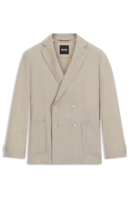 Veste crois&eacute;e en laine vierge &agrave; micro motif, Beige clair