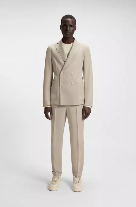 Micro-patterned double-breasted jacket in virgin wool