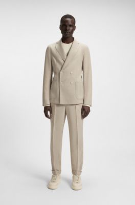 Micro-patterned double-breasted jacket in virgin wool, Light Beige