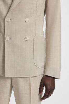 Blazer cruzado en lana virgen con microestampado, Beige claro