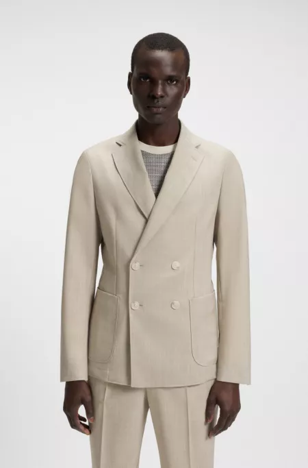 Micro-patterned double-breasted jacket in virgin wool