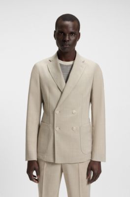 Veste crois&eacute;e en laine vierge &agrave; micro motif, Beige clair