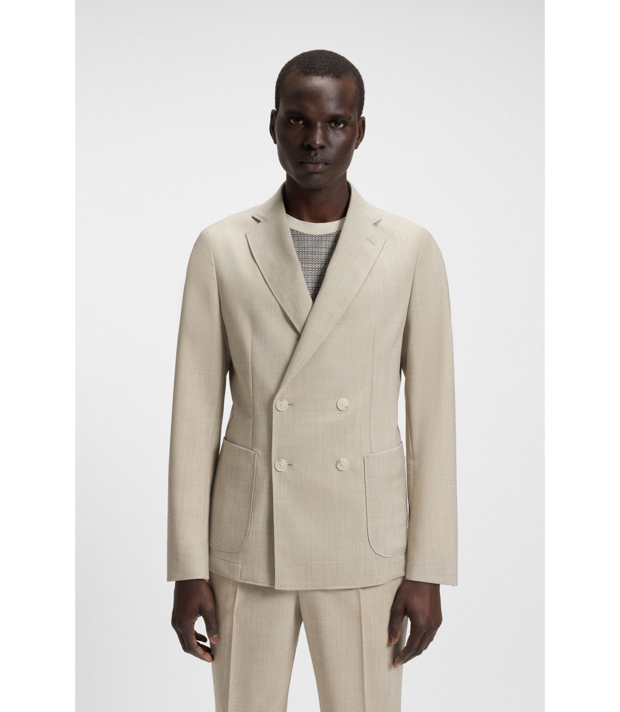 BOSS - Micro-patterned double-breasted jacket in virgin wool
