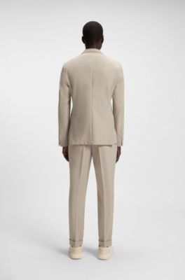 Veste crois&eacute;e en laine vierge &agrave; micro motif, Beige clair