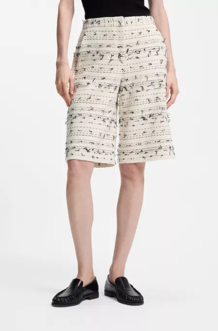 Cropped relaxed-fit trousers in striped cotton-blend tweed