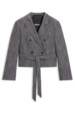 Regular-fit blazer in melange denim, Patterned