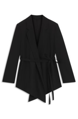 Blazer relaxed fit en tejido de gabardina de mezcla de lana, Negro