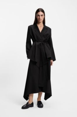 Blazer relaxed fit en tejido de gabardina de mezcla de lana, Negro