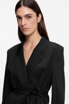 Veste Relaxed en gabardine de laine m&eacute;lang&eacute;e, Noir