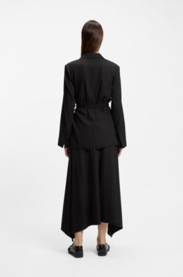 Blazer relaxed fit en tejido de gabardina de mezcla de lana, Negro
