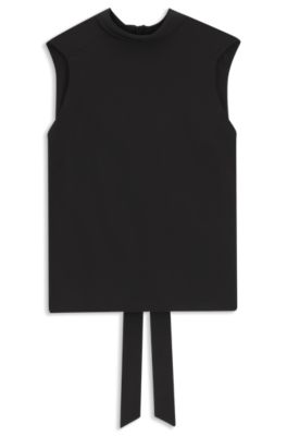 Regular-fit blouse in sandwashed silk with tie neck, Black