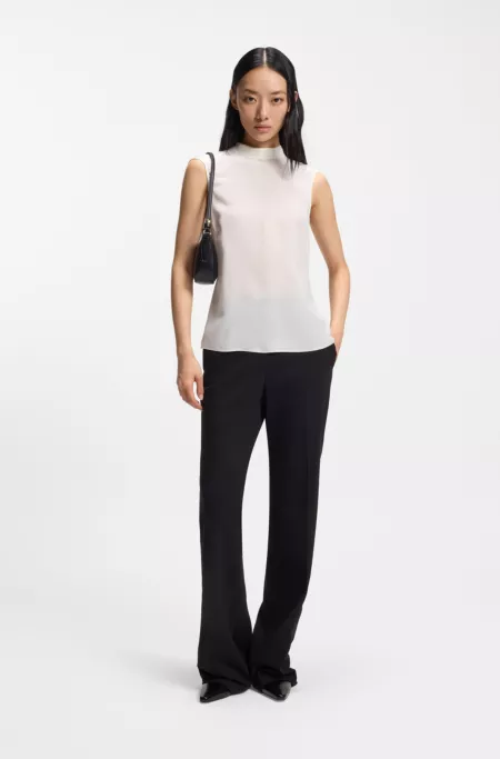 Regular-fit blouse in sandwashed silk with tie neck