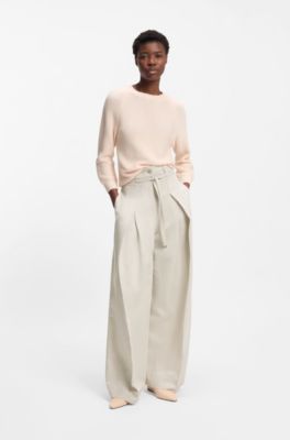 Relaxed-fit trousers in cotton and linen, Patterned
