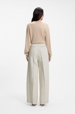 Relaxed-fit trousers in cotton and linen, Patterned