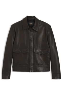 Nappa-leather jacket in an aviator style, Dark Brown