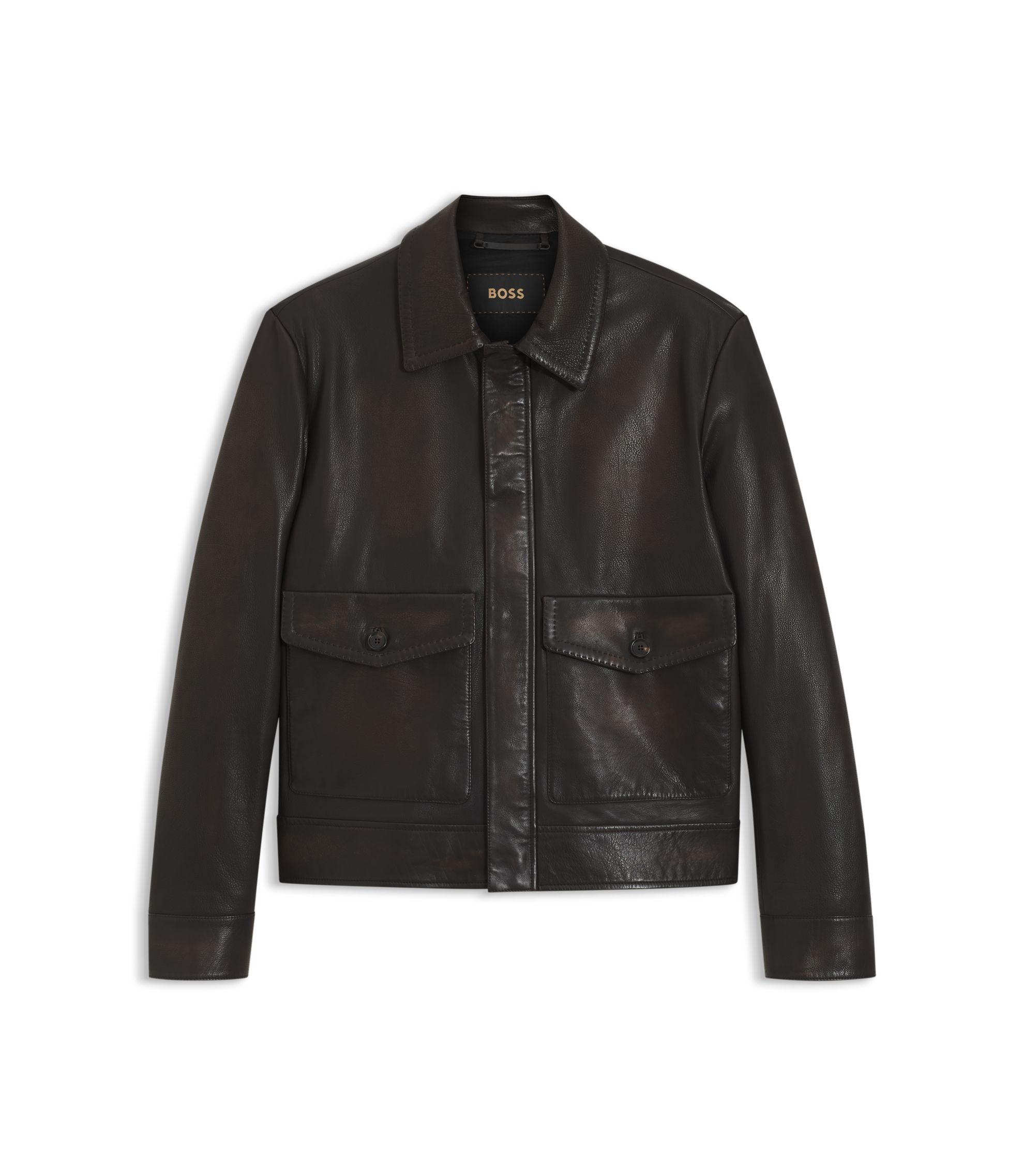 【訳あり】Hugo Boss TAILORED レザー　FINEST NAPPA BOSS - Regular-fit jacket in nappa leather - Dark Brown