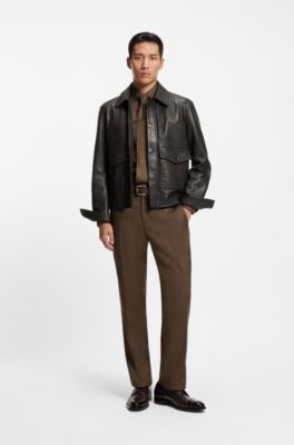 Nappa-leather jacket in an aviator style, Dark Brown