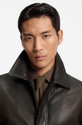 Nappa-leather jacket in an aviator style, Dark Brown