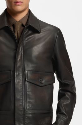 Nappa-leather jacket in an aviator style, Dark Brown
